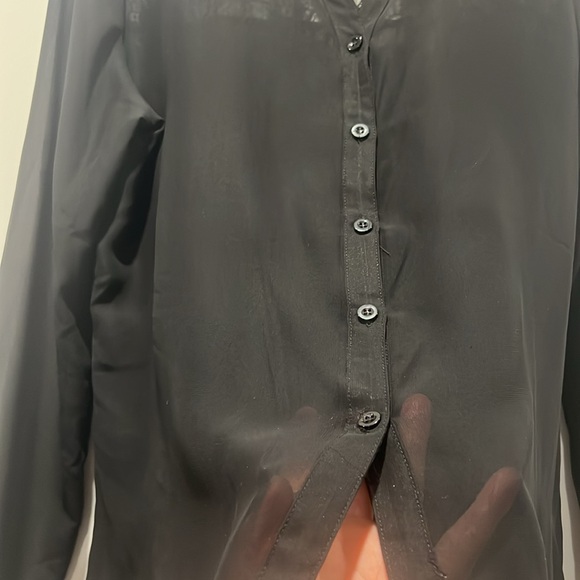 Sheer black blouse with lace shoulders - Picture 6 of 8